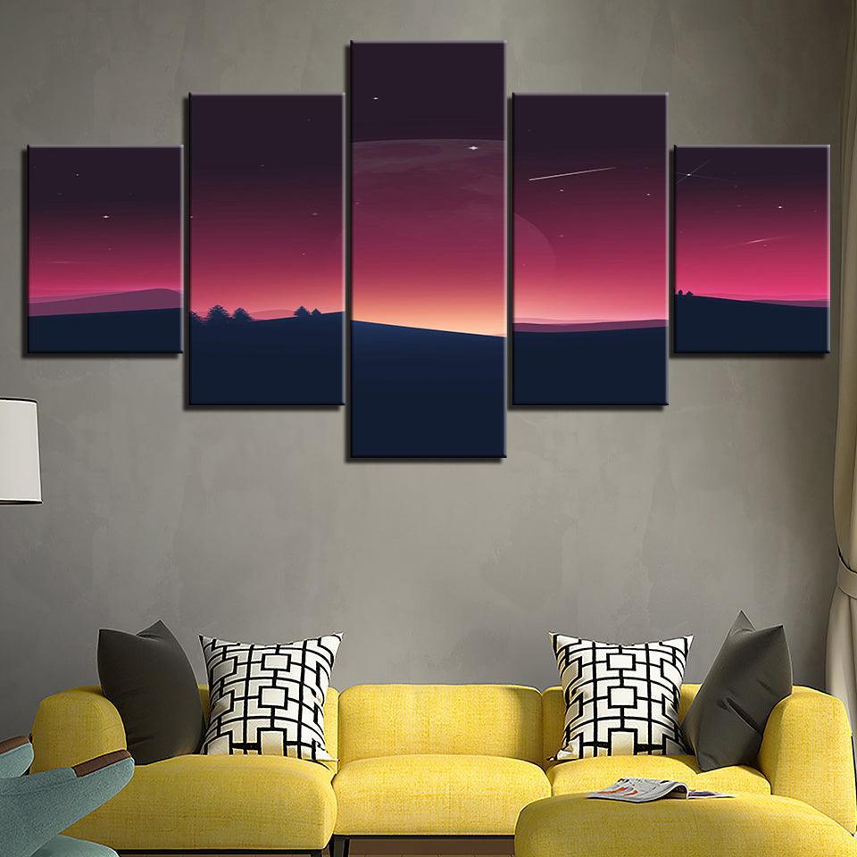 The Desert´s Sunset 5 Piece HD Multi Panel Canvas Wall Art Frame-Original Frame