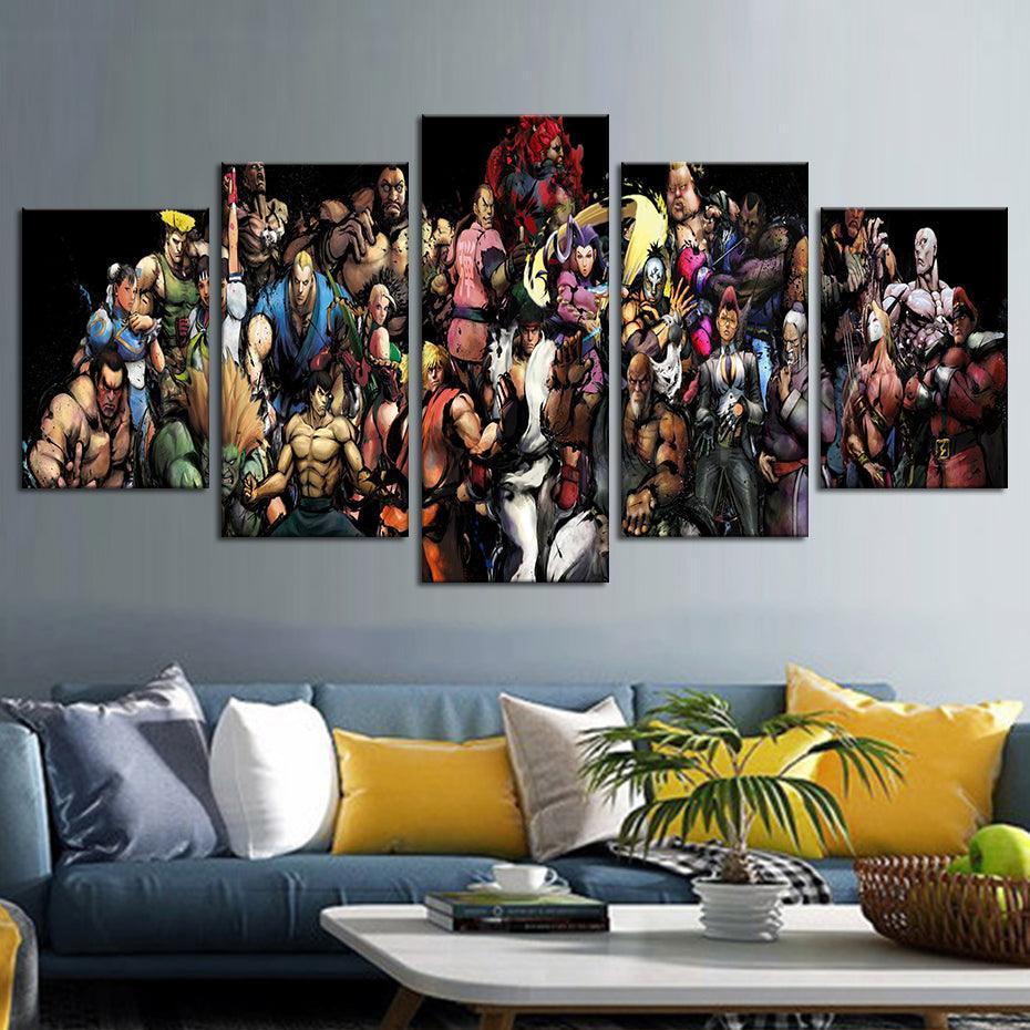 Street Fighters 5 Piece HD Multi Panel Canvas Wall Art Frame-Original Frame