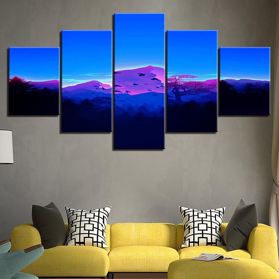 The Purple Mountains 5 Piece HD Multi Panel Canvas Wall Art Frame-Original Frame