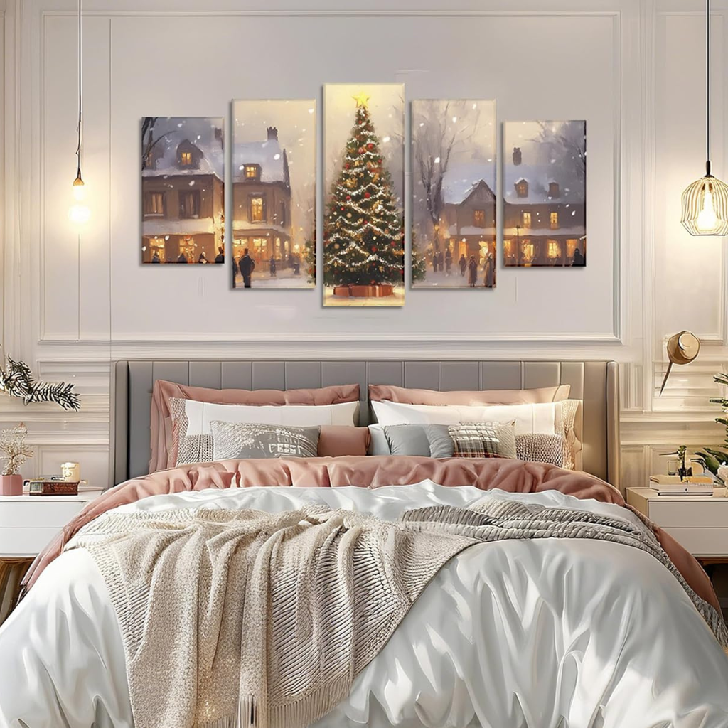 Christmas Wall Art 5 Piece Christmas Tree Winter Wonderland Picture Canvas Print