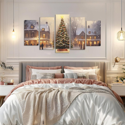 Christmas Wall Art 5 Piece Christmas Tree Winter Wonderland Picture Canvas Print