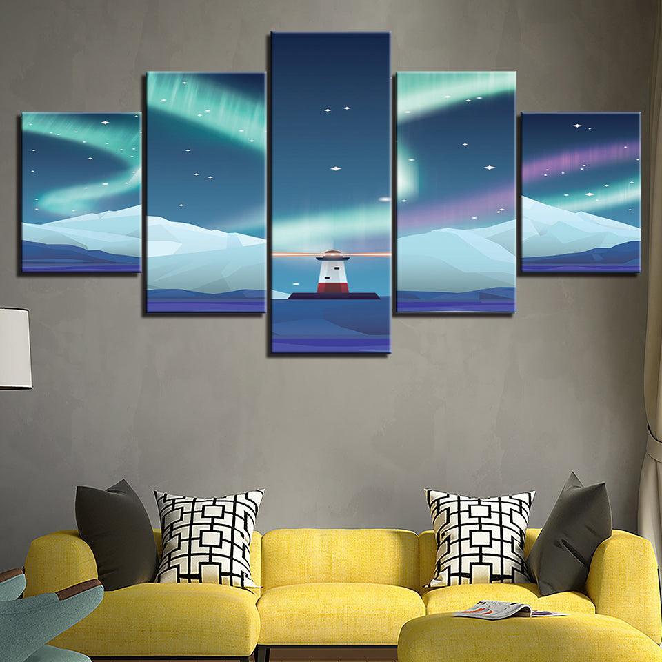 A Peaceful Lighthouse Collection 5 Piece HD Multi Panel Canvas Wall Art Frame-Original Frame
