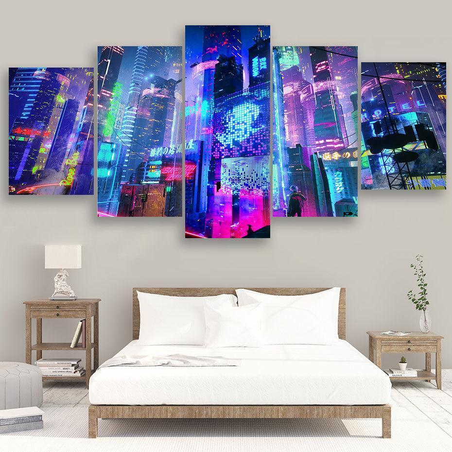 Cyberpunk 5 Piece HD Multi Panel Canvas Wall Art Frame-Original Frame