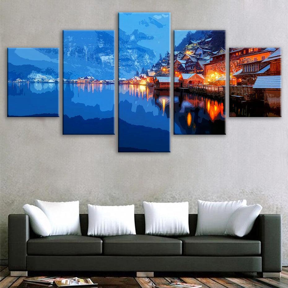 Austrian Lake 5 Piece HD Multi Panel Canvas Wall Art Frame-Original Frame