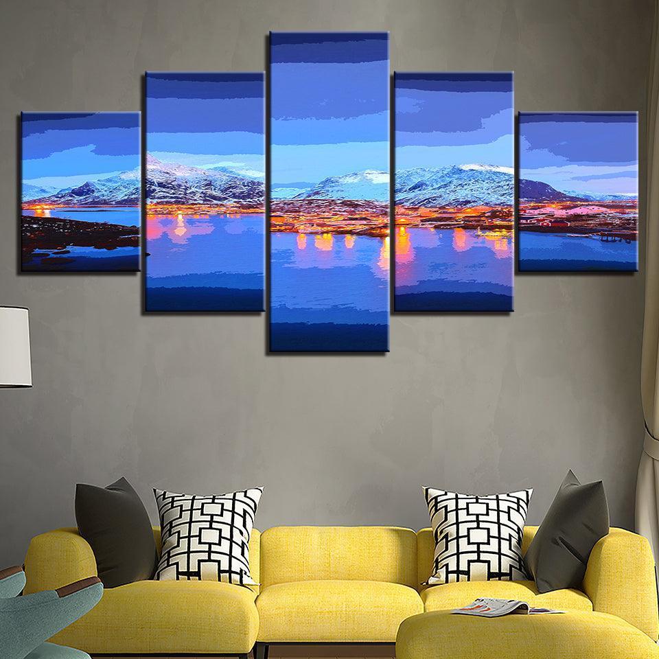 Morning In Antartica Collection 5 Piece HD Multi Panel Canvas Wall Art Frame-Original Frame