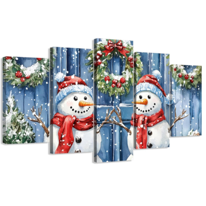 5 Piece Christmas Wall Art Large Snowman Pictures Canvas Prints