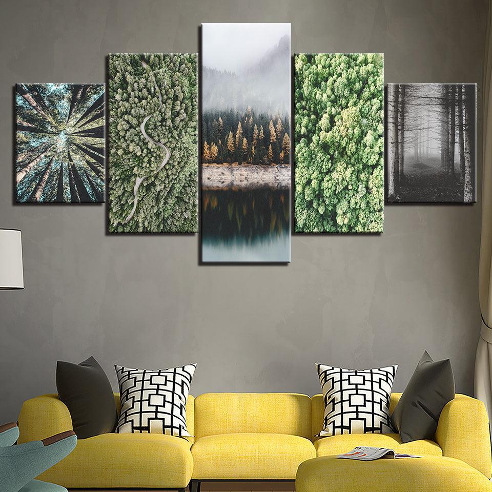 Evenings In The Woods Collection 5 Piece HD Multi Panel Canvas Wall Art Frame-Original Frame