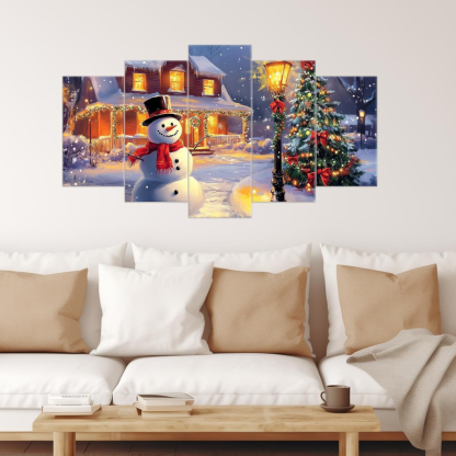 5 Piece Christmas Wall Art Large Snowman Pictures Canvas Prints