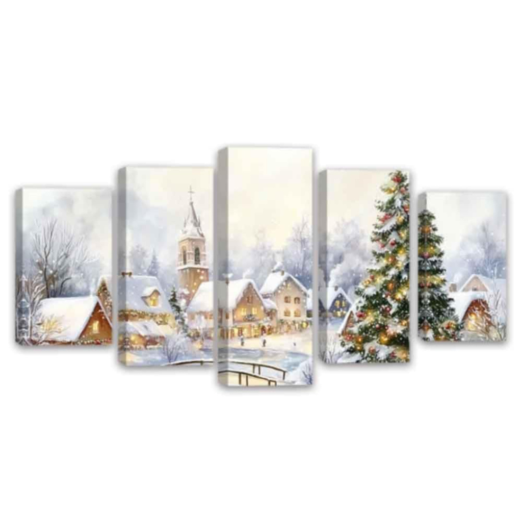 5 Pieces Christmas Wall Art Country Church Canvas Painting Art