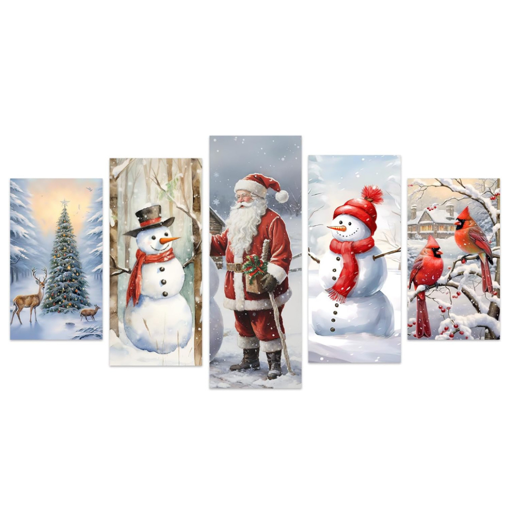 Santa Claus Wall Art 5 Piece Christmas Tree Deer Picture Snowman Canvas Prints