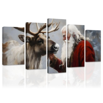  5 Piece Christmas Canvas Wall Art Santa Claus and Reindeer Pictures