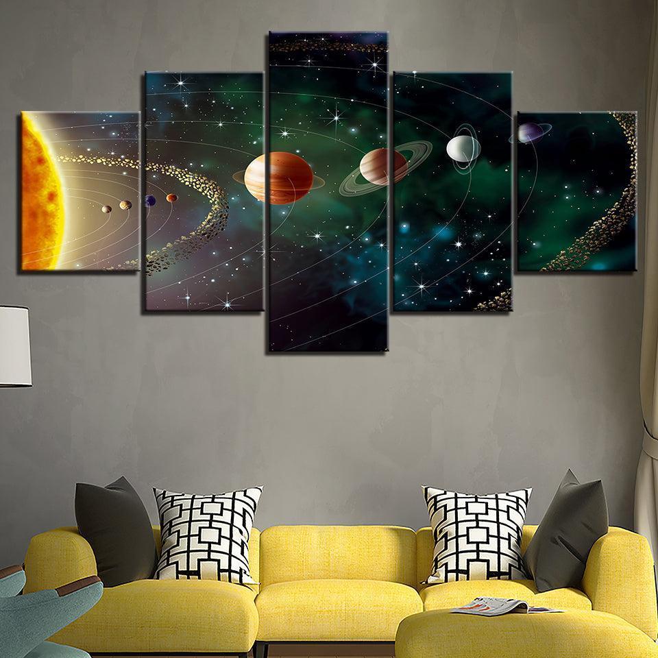 Solar System Journey Five-Panel Canvas Art Frame-Original Frame