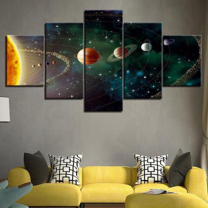 Solar System Journey Five-Panel Canvas Art Frame-Original Frame