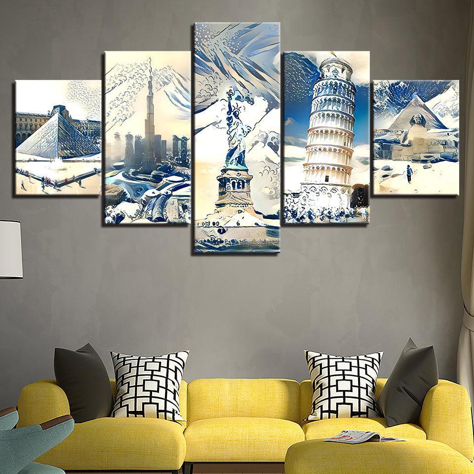 Wonders Of The World 5 Piece HD Multi Panel Canvas Wall Art Frame-Original Frame