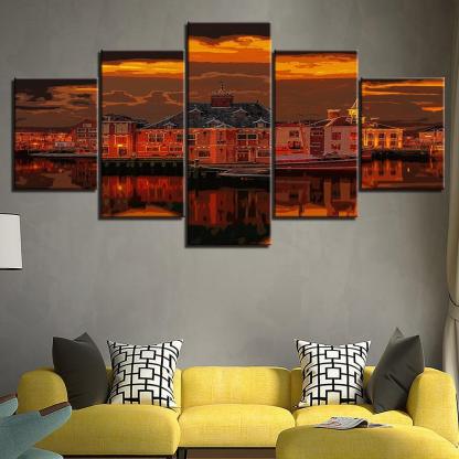 The Sunset At Home 5 Piece HD Multi Panel Canvas Wall Art Frame-Original Frame