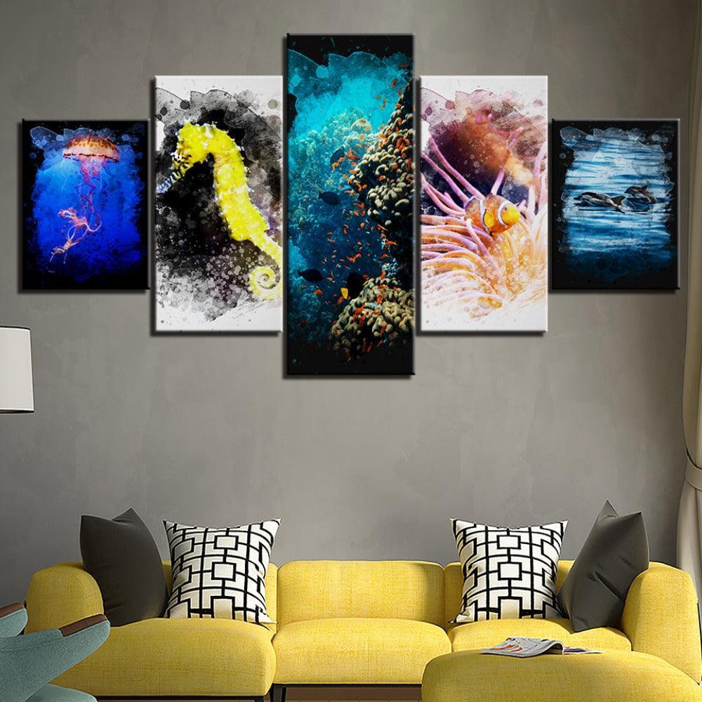 Happiness 5 Piece HD Multi Panel Canvas Wall Art Frame-Original Frame