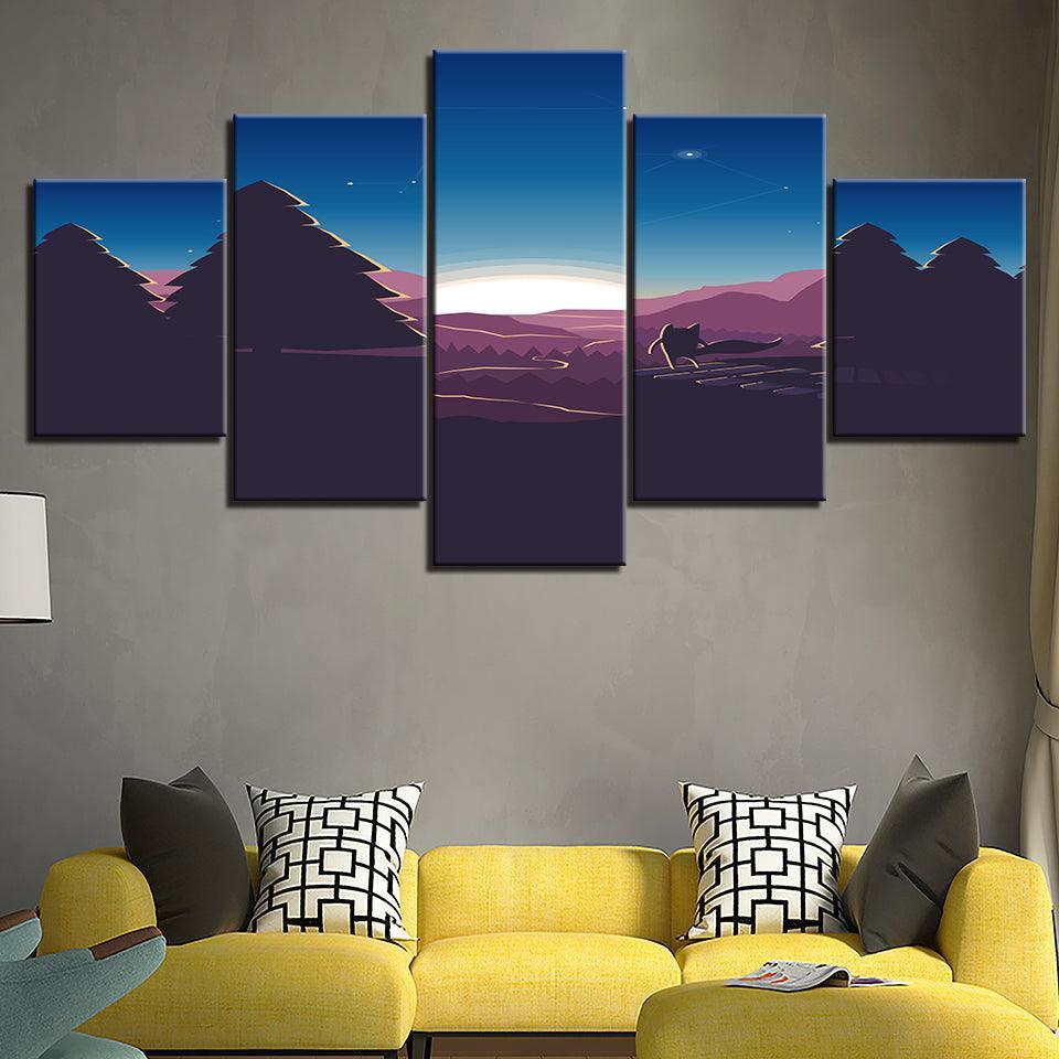 A Minimalist Purple Sunrise At Home 5 Piece HD Multi Panel Canvas Wall Art Frame-Original Frame