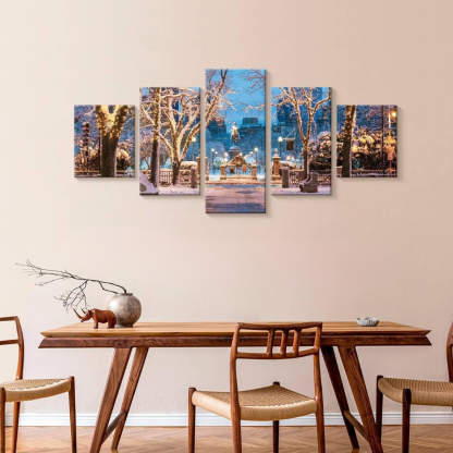 5 PieceOf  Boston White Christmas Horizontal Canvas Wall Art