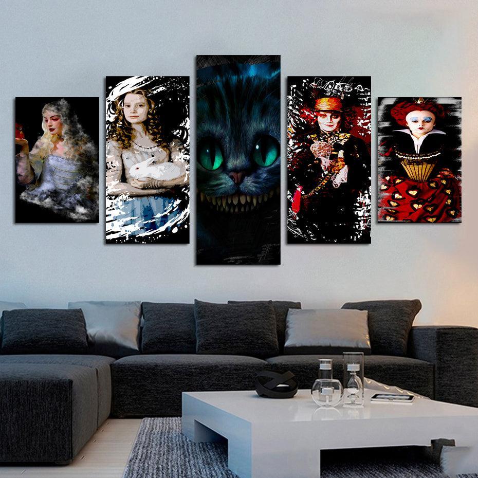 Alice In Wonderland 5 Piece HD Multi Panel Canvas Wall Art Frame-Original Frame