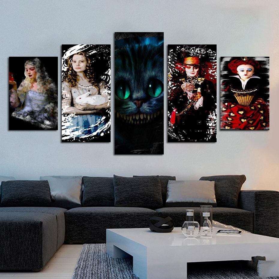 Alice In Wonderland 5 Piece HD Multi Panel Canvas Wall Art Frame-Original Frame
