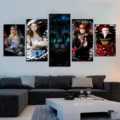 Alice In Wonderland 5 Piece HD Multi Panel Canvas Wall Art Frame-Original Frame