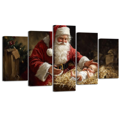 5 Pieces Nativity Wall Art Santa Claus with Baby Jesus Pictures