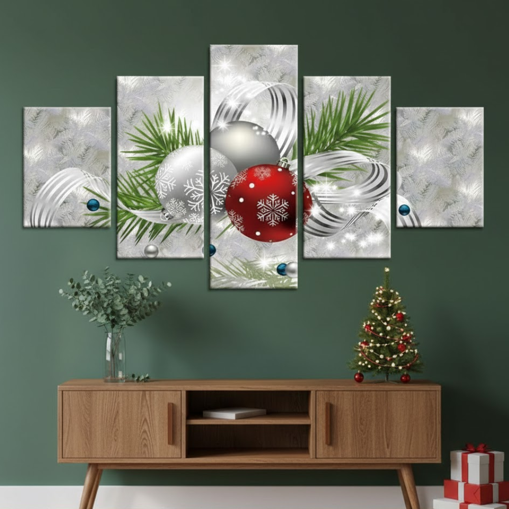 5 Piece Of Christmas Holiday Cheer Large Canvas Wall Art Framed