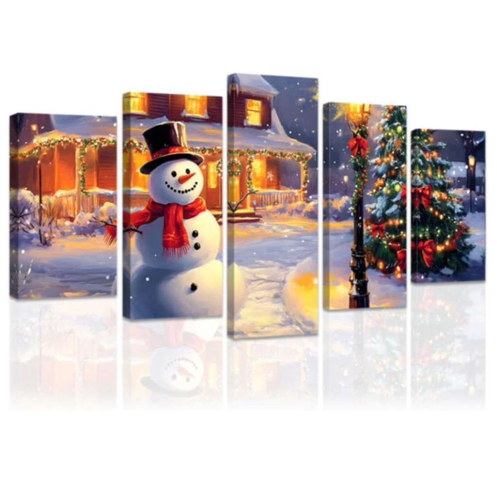 5 Piece Christmas Canvas Wall Art Red Bird and Snowman Painting Cardinal Prints