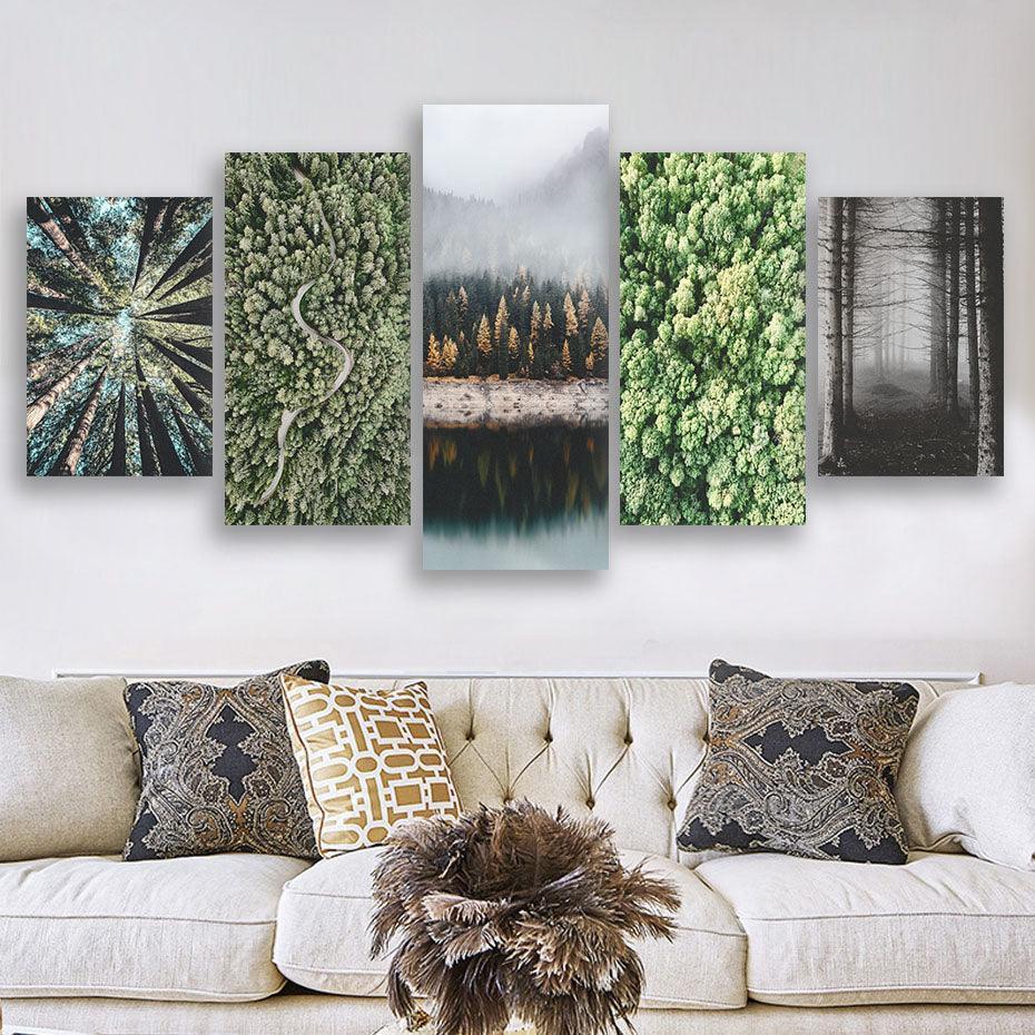 Beautiful Winter Forests 5 Piece HD Multi Panel Canvas Wall Art Frame-Original Frame