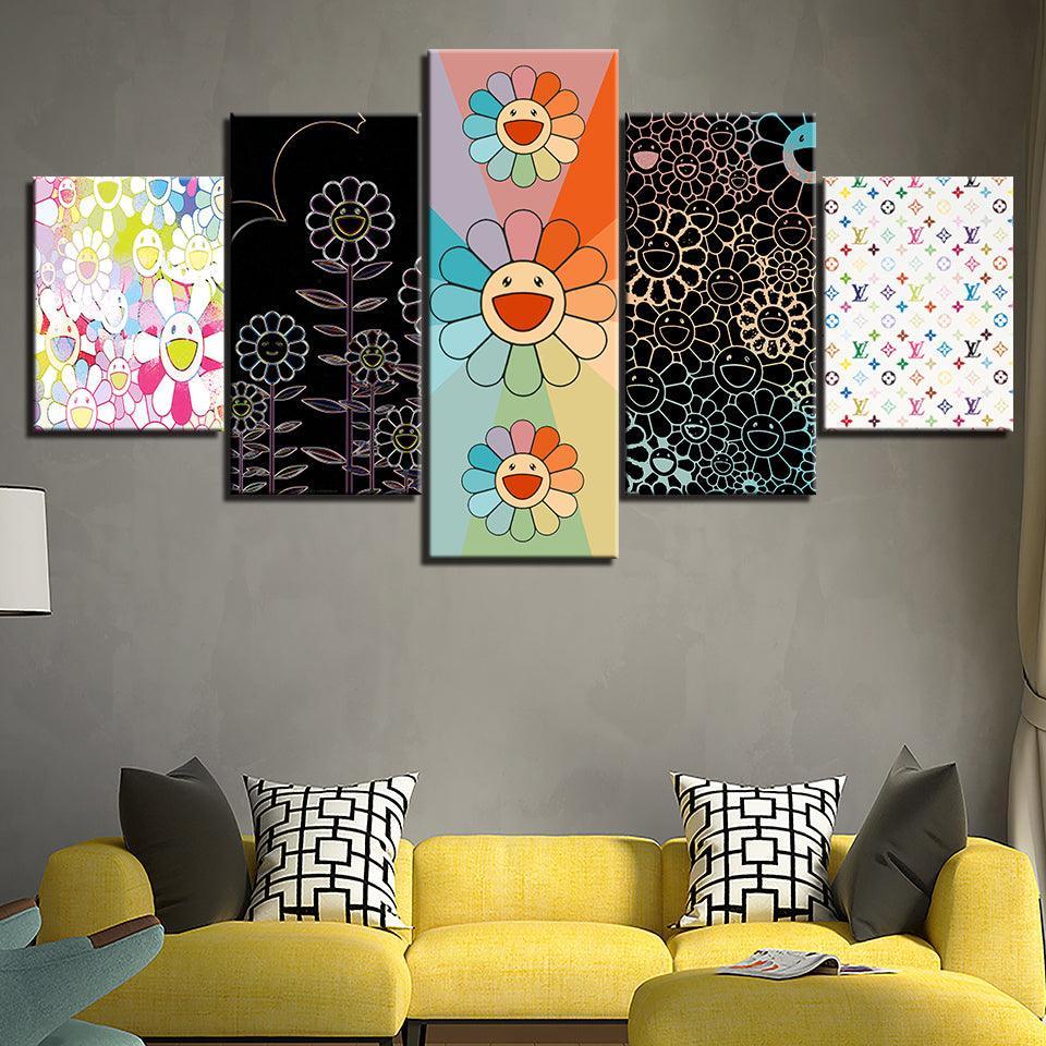 Flower Designs 5 Piece HD Multi Panel Canvas Wall Art Frame-Original Frame
