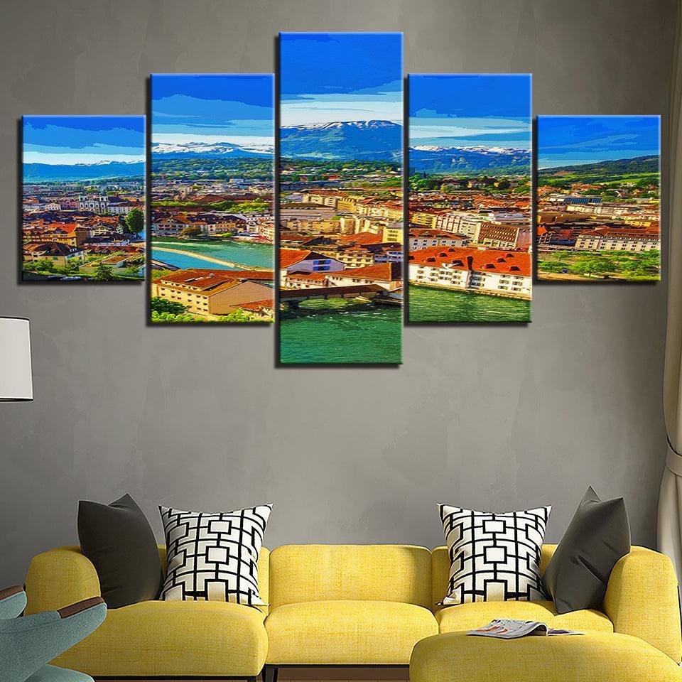 Our Warm Town Collection 5 Piece HD Multi Panel Canvas Wall Art Frame-Original Frame