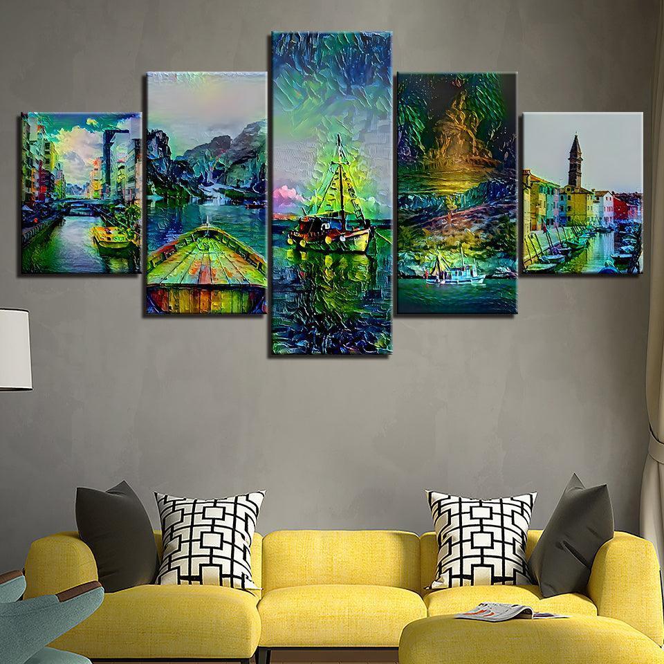 Abstract Italy Collection 5 Piece HD Multi Panel Canvas Wall Art Frame-Original Frame