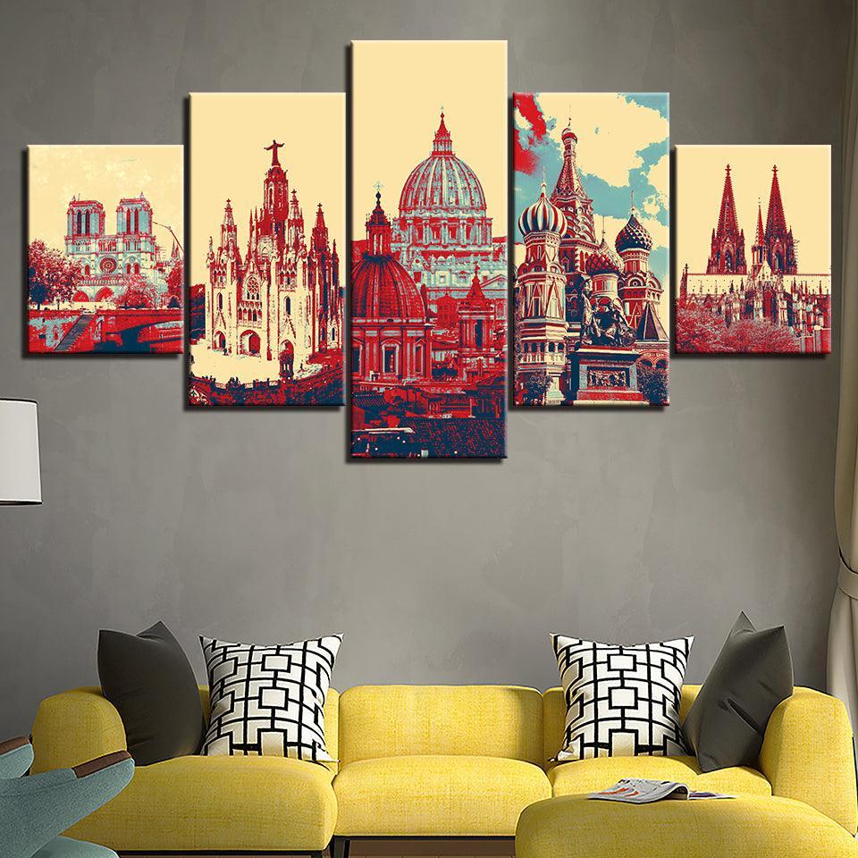 Blue And Red Landscapes Collection 5 Piece HD Multi Panel Canvas Wall Art Frame-Original Frame