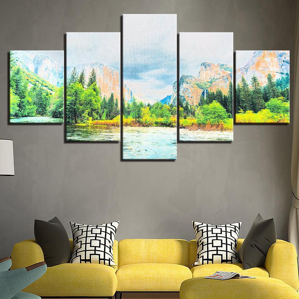 The Mountain Sunshine Collection 5 Piece HD Multi Panel Canvas Wall Art Frame-Original Frame