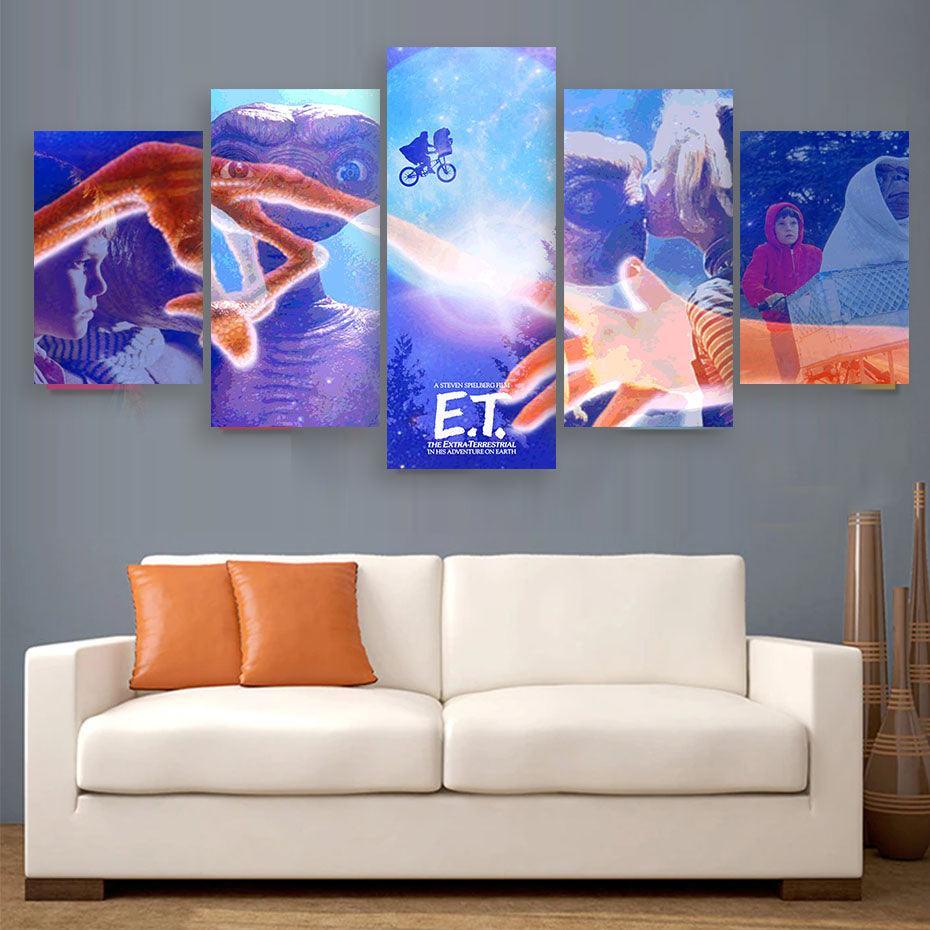 ET The Extra Terrestrial 5 Piece HD Multi Panel Canvas Wall Art Frame-Original Frame