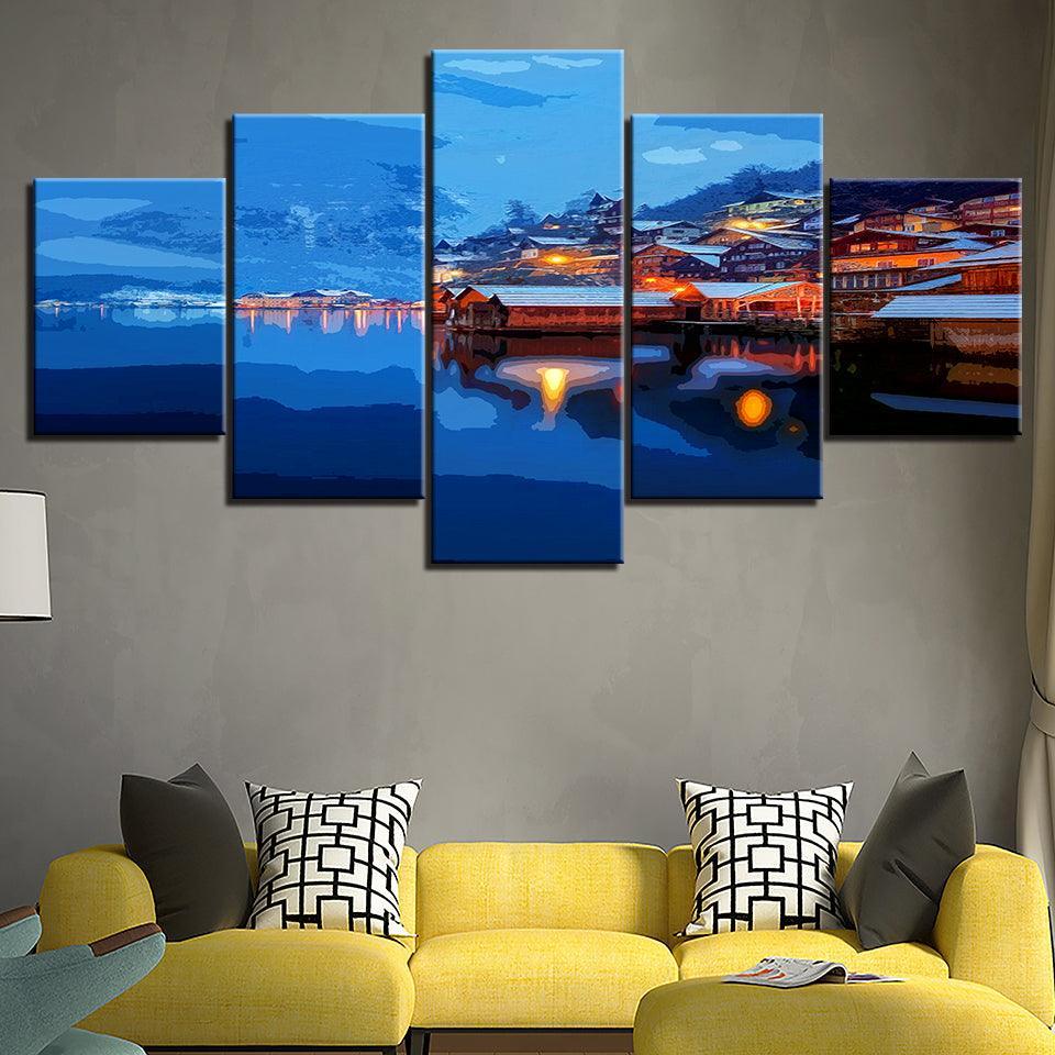 The Cold Loving Sunrise Collection 5 Piece HD Multi Panel Canvas Wall Art Frame-Original Frame