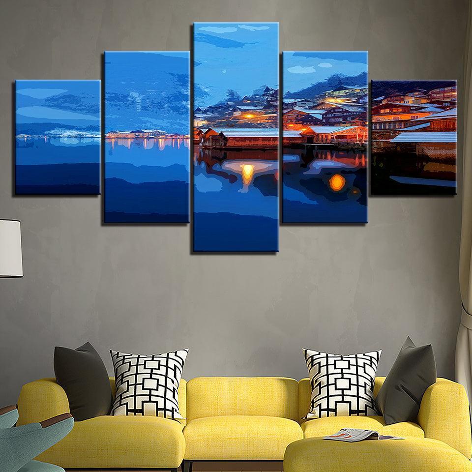 The Cold Loving Sunrise Collection 5 Piece HD Multi Panel Canvas Wall Art Frame-Original Frame