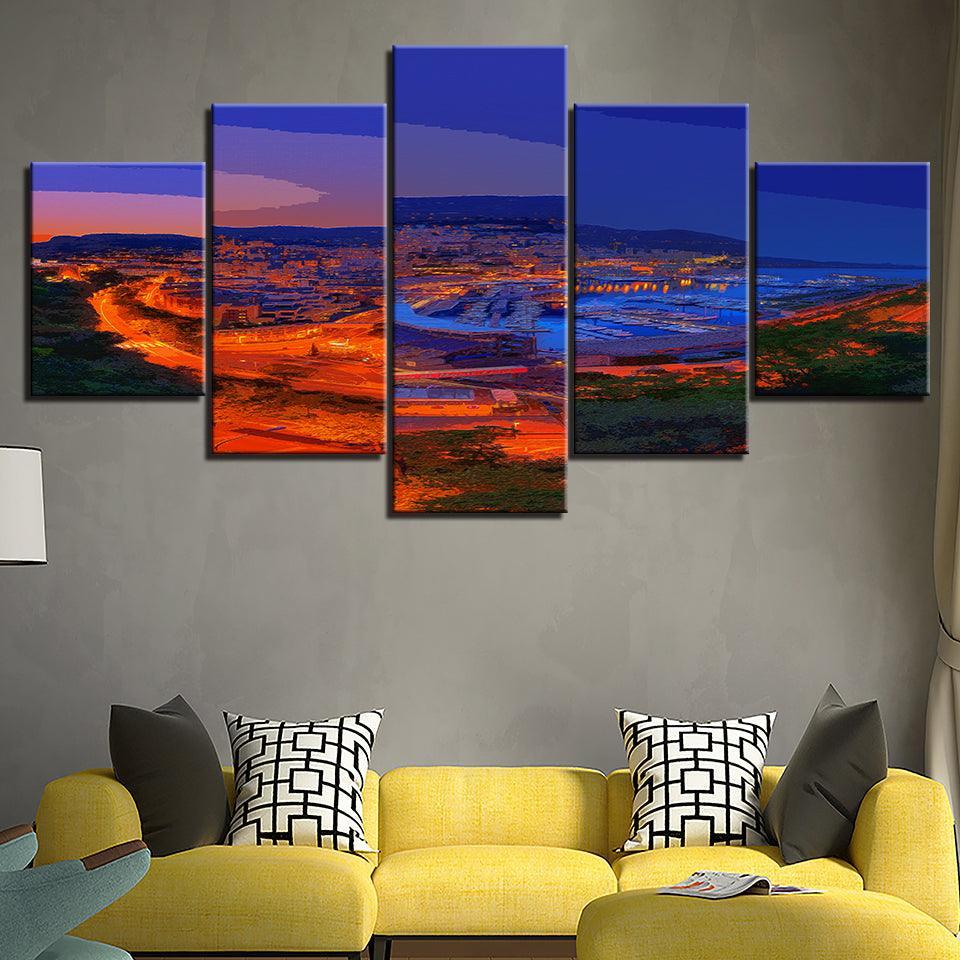 The Blue And Orange Evening Collection 5 Piece HD Multi Panel Canvas Wall Art Frame-Original Frame