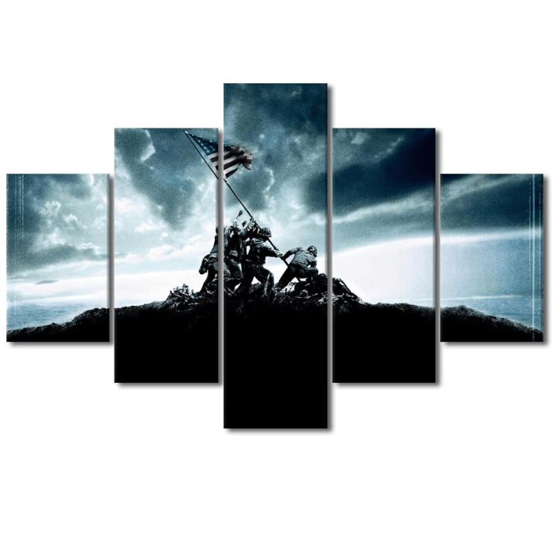 5 Piece Wall Art Set Featuring Military Theme Canvas Decor-Original Frame