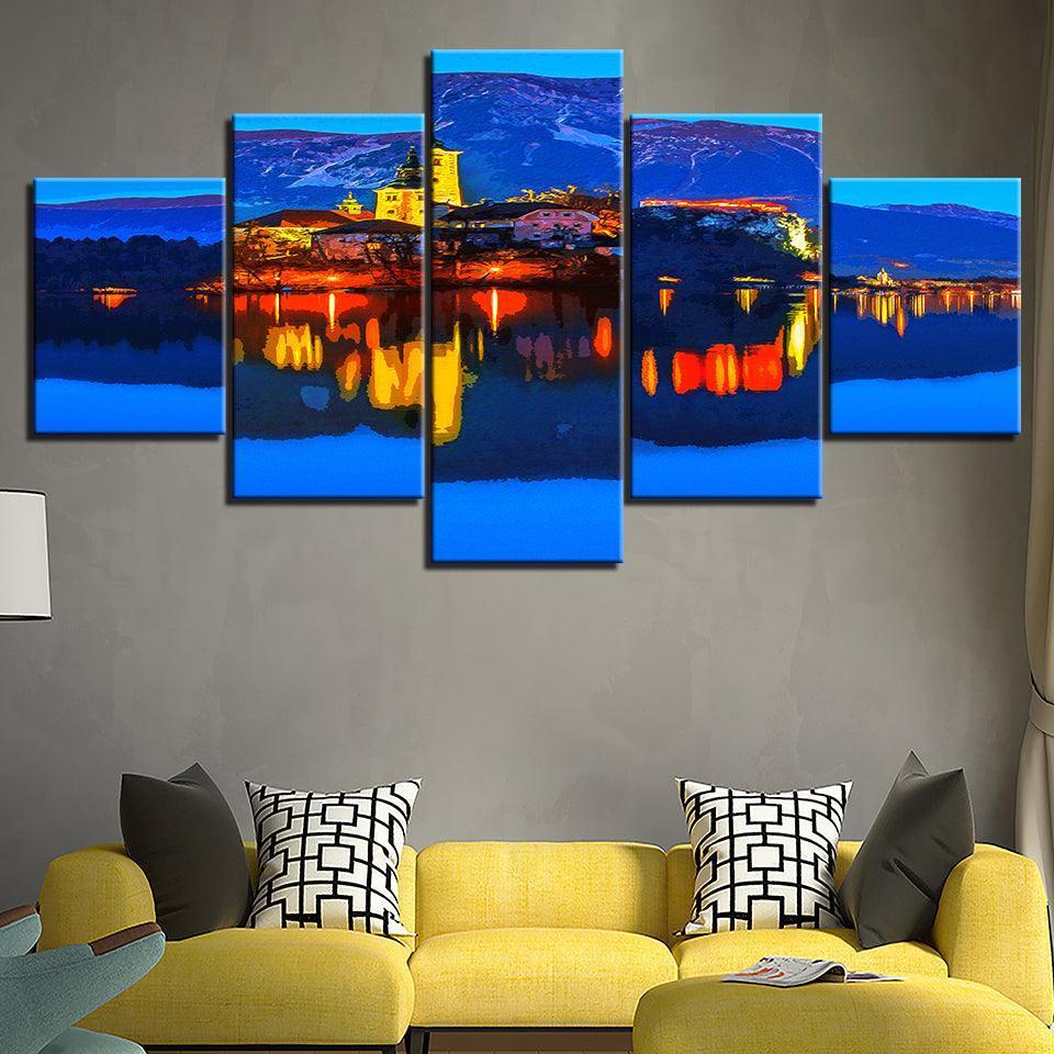The Abstract Lighthouse Collection 5 Piece HD Multi Panel Canvas Wall Art Frame-Original Frame