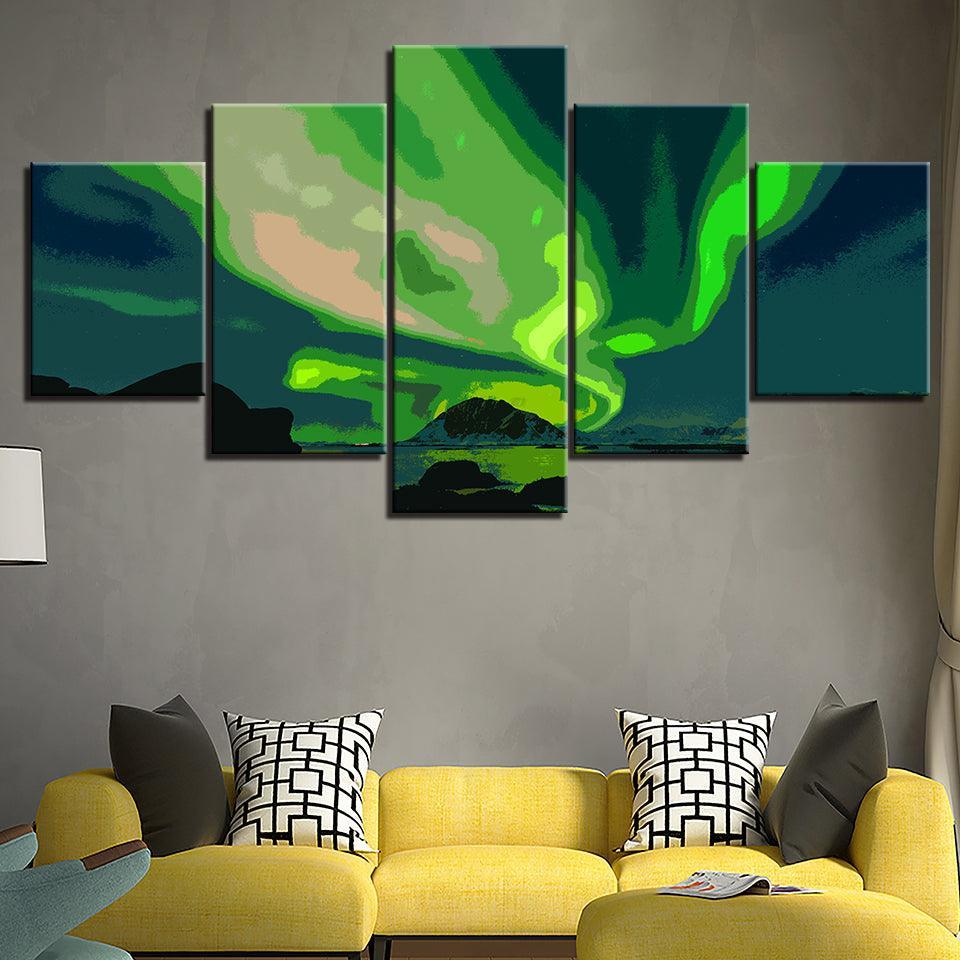 The Abstract Aurora Borealis Collection 5 Piece HD Multi Panel Canvas Wall Art Frame-Original Frame