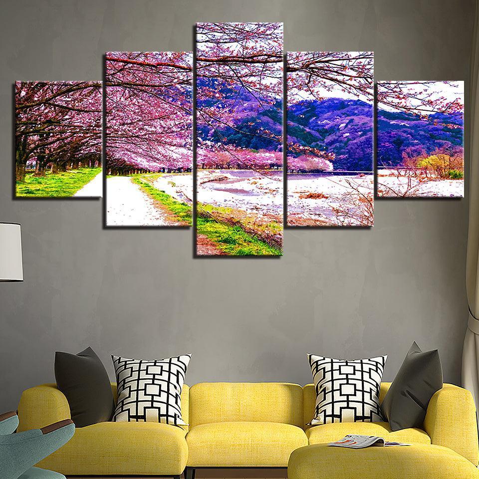 The Cherry Blossom  5 Piece HD Multi Panel Canvas Wall Art Frame-Original Frame
