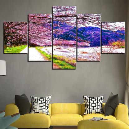 The Cherry Blossom  5 Piece HD Multi Panel Canvas Wall Art Frame-Original Frame