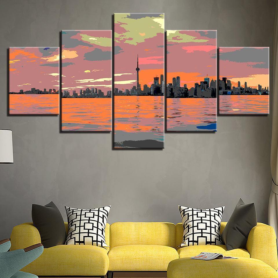 Views From The River Collection 5 Piece HD Multi Panel Canvas Wall Art Frame-Original Frame