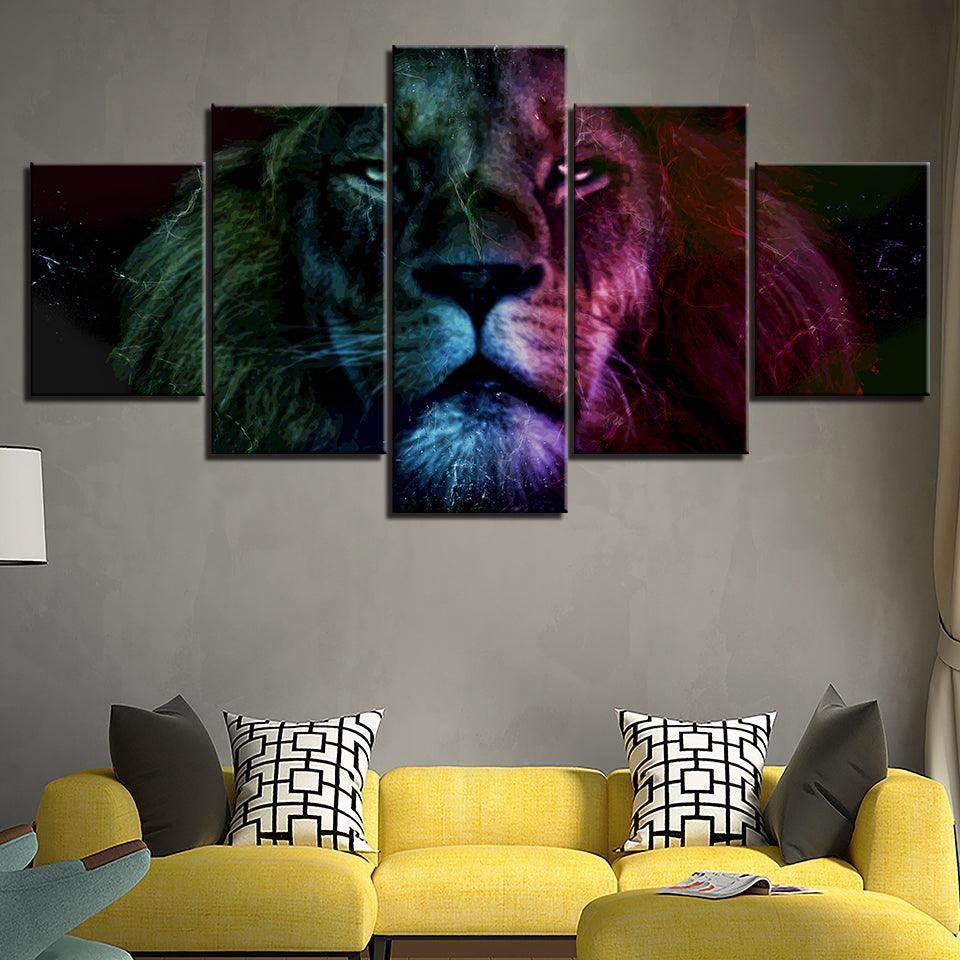The Colorful Lion Collection 5 Piece HD Multi Panel Canvas Wall Art Frame-Original Frame