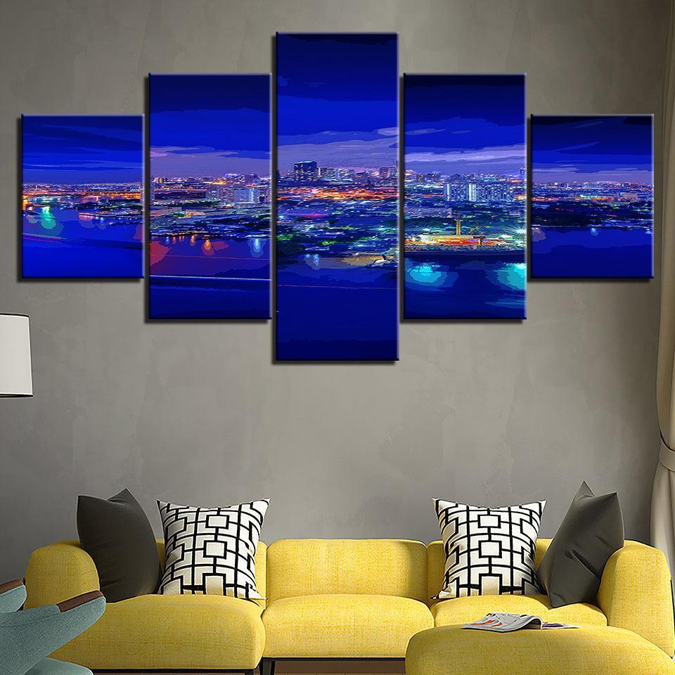 The Future City Collection 5 Piece HD Multi Panel Canvas Wall Art Frame-Original Frame