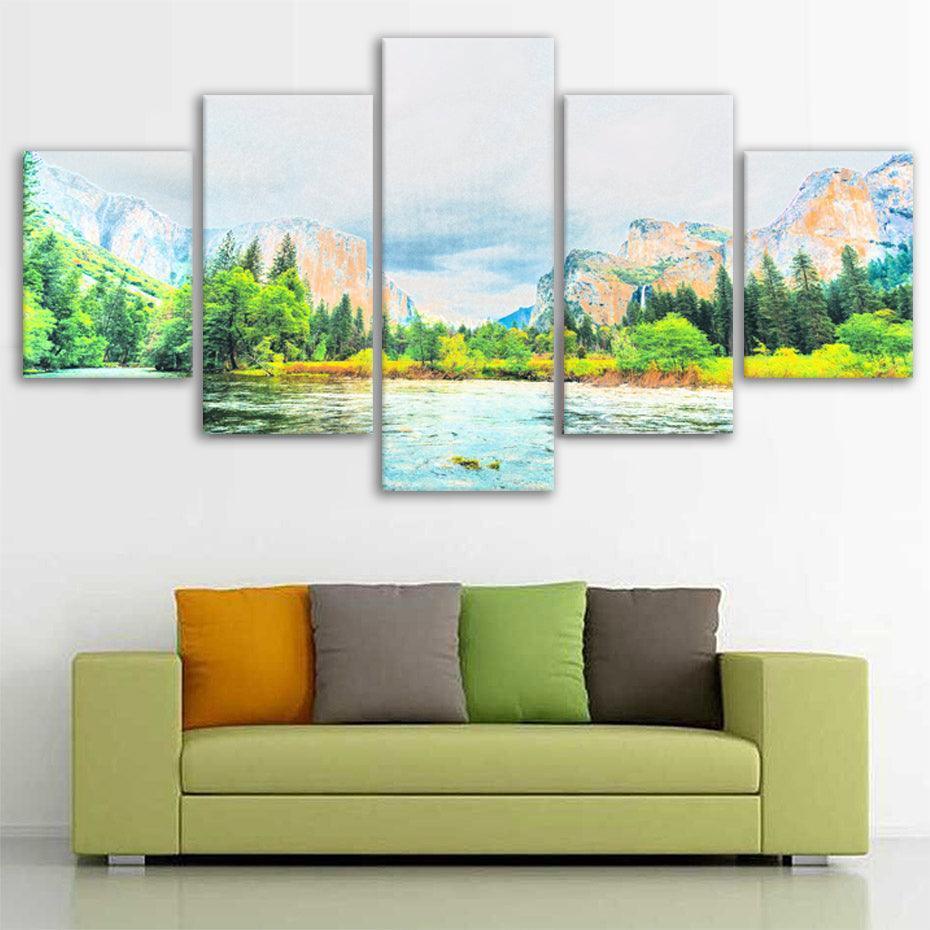 Yosemite National Park 5 Piece HD Multi Panel Canvas Wall Art Frame-Original Frame