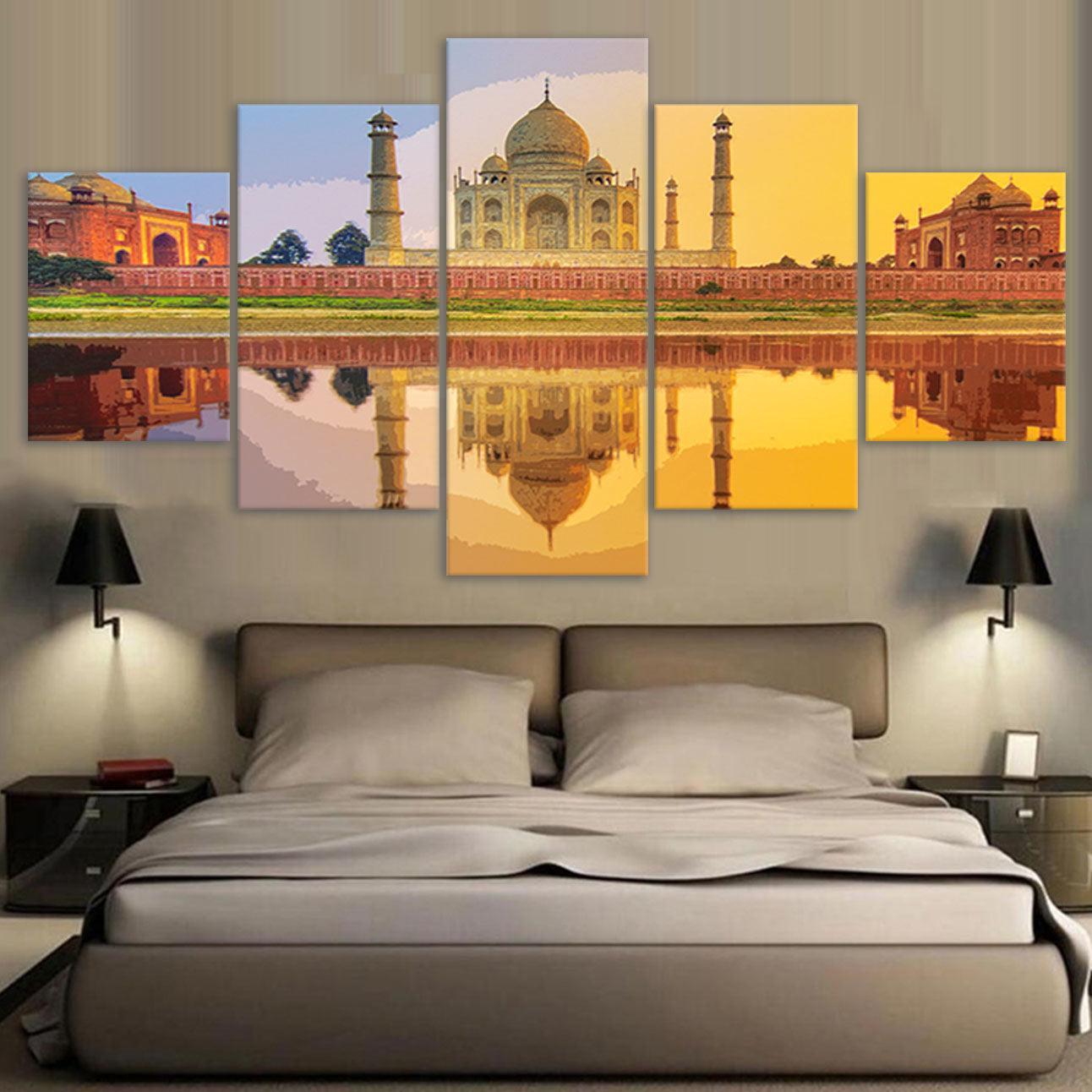 Taj Mahal 5 Piece HD Multi Panel Canvas Wall Art Frame-Original Frame