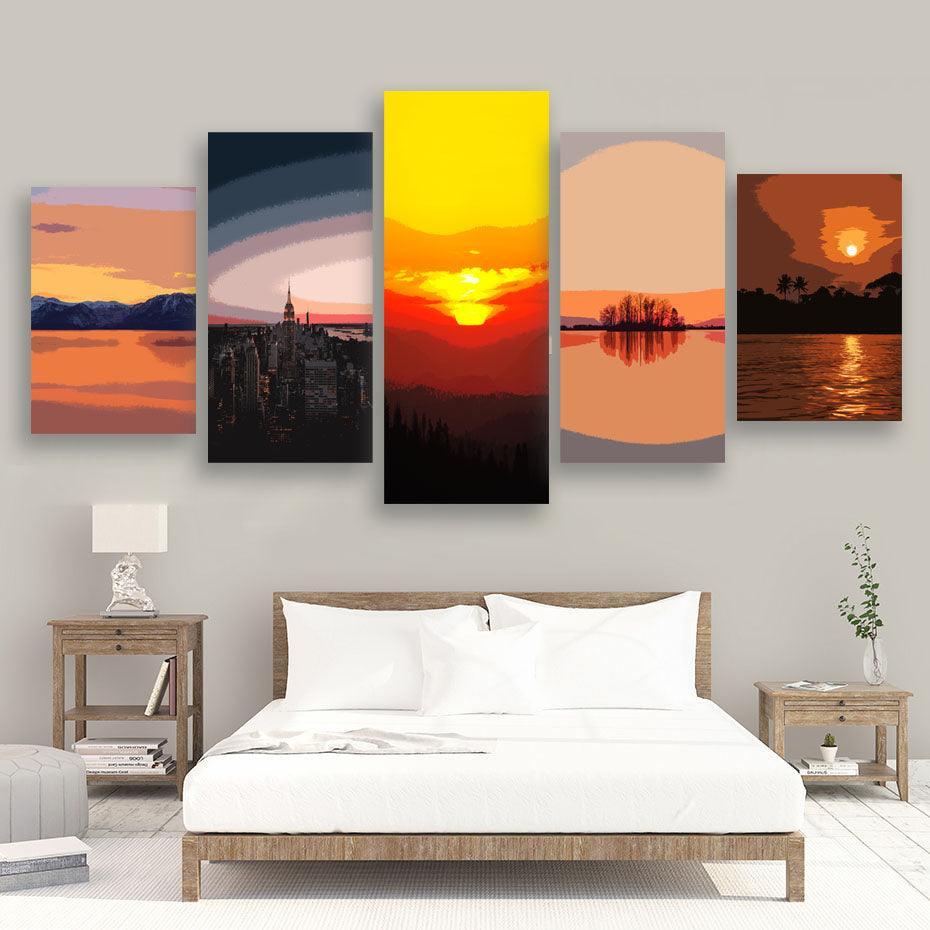 Serene Sunset 5 Piece HD Multi Panel Canvas Wall Art Frame-Original Frame
