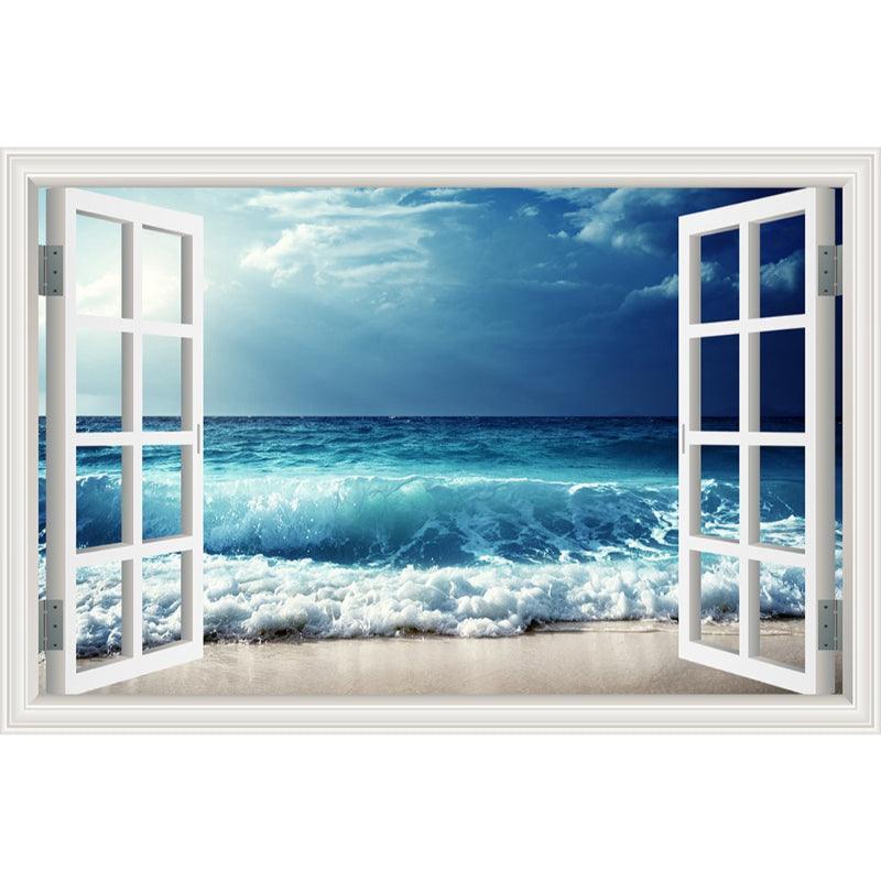 Blue Sky And Beach 3D Window Canvas Wall Art-Original Frame